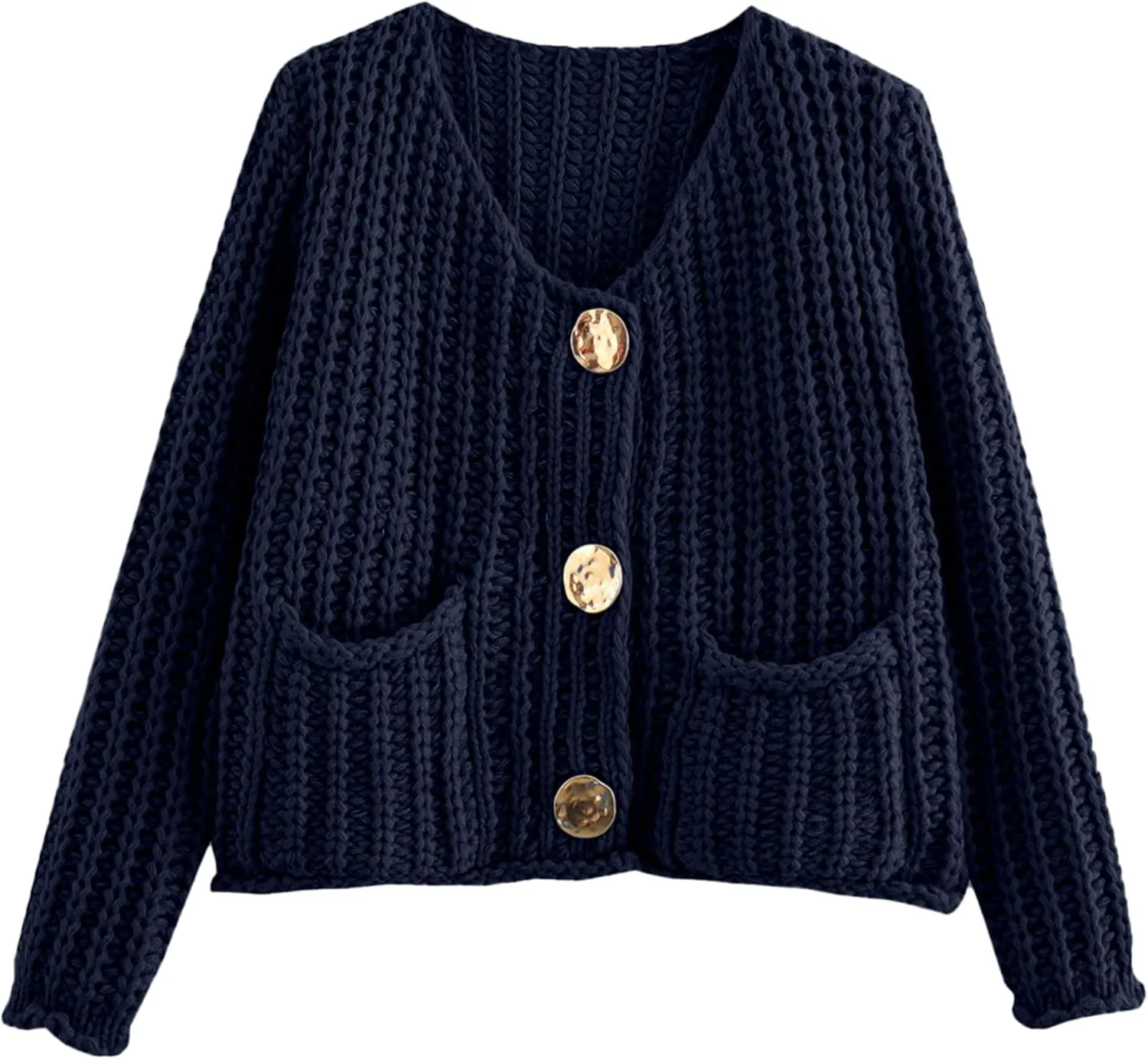 Womens Chunky Knit Cardigan Sweaters Long Sleeve Open Front Button Kitted Fall Jackets Coats