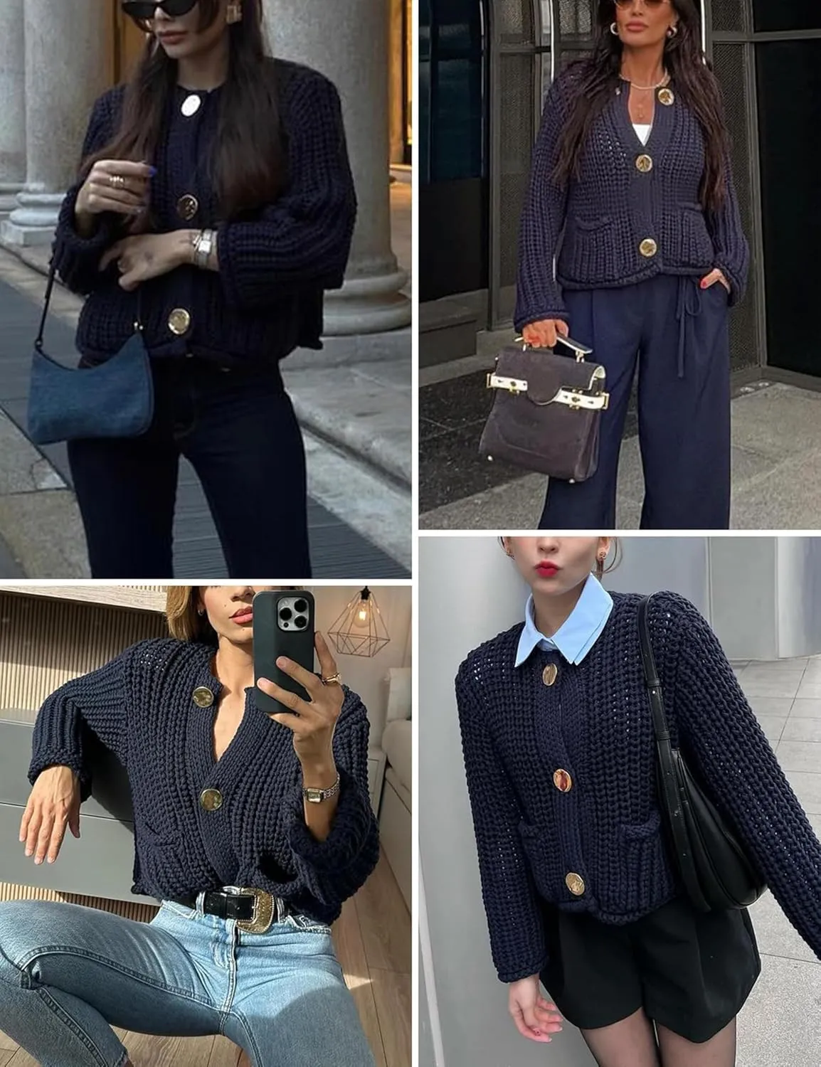 Womens Chunky Knit Cardigan Sweaters Long Sleeve Open Front Button Kitted Fall Jackets Coats