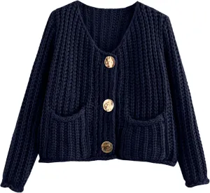 Womens Chunky Knit Cardigan Sweaters Long Sleeve Open Front Button Kitted Fall Jackets Coats
