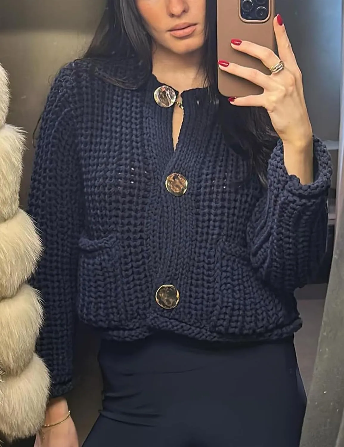 Womens Chunky Knit Cardigan Sweaters Long Sleeve Open Front Button Kitted Fall Jackets Coats