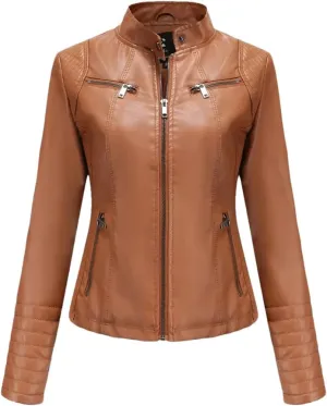 Women's Coats Moto Biker Ladies Fashion PU Leather Tops Spring Autumn Winter Jackets