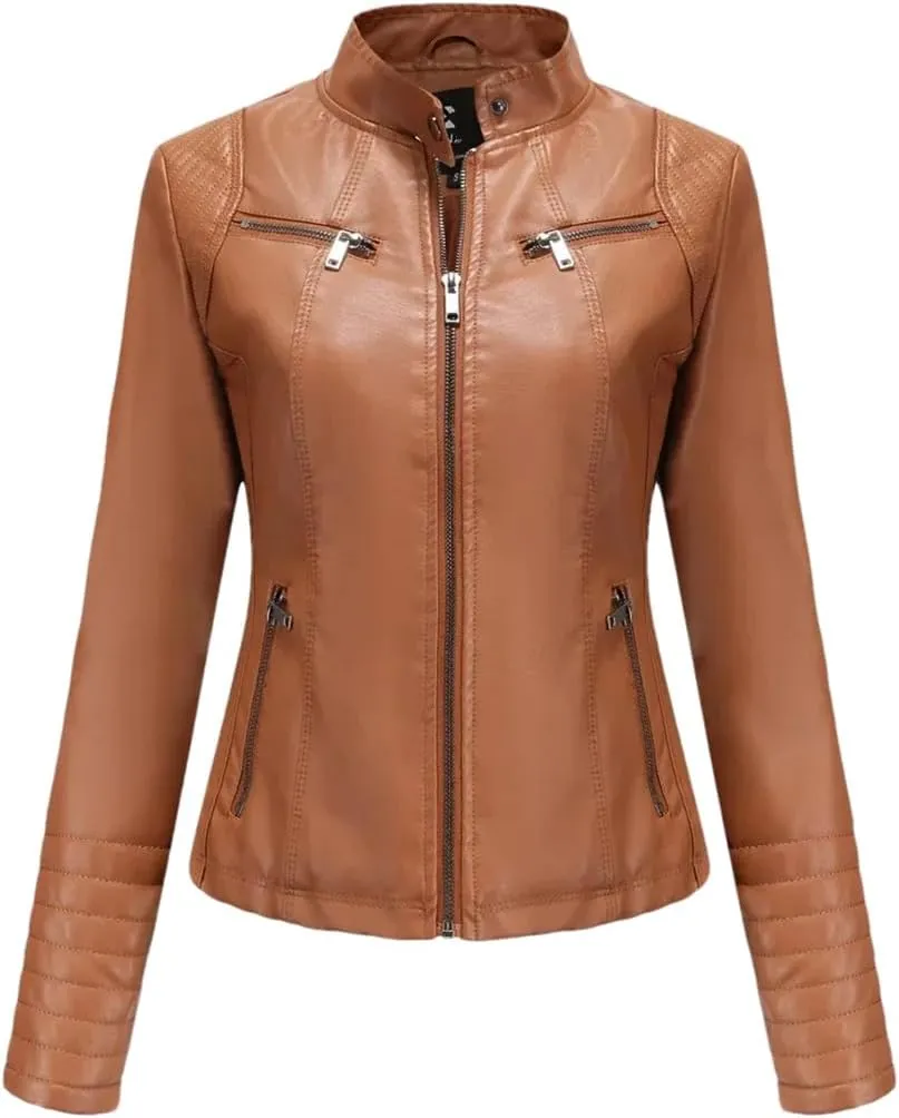 Women's Coats Moto Biker Ladies Fashion PU Leather Tops Spring Autumn Winter Jackets