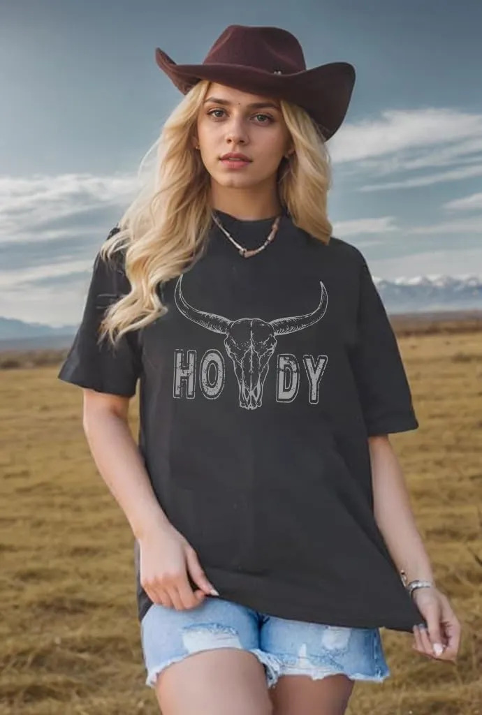 Womens Cow Skull Shirt Cowgirl Country Concert Tshirt Vintage Western Rodeo Graphic Tee Short Sleeve Casual Summer Top