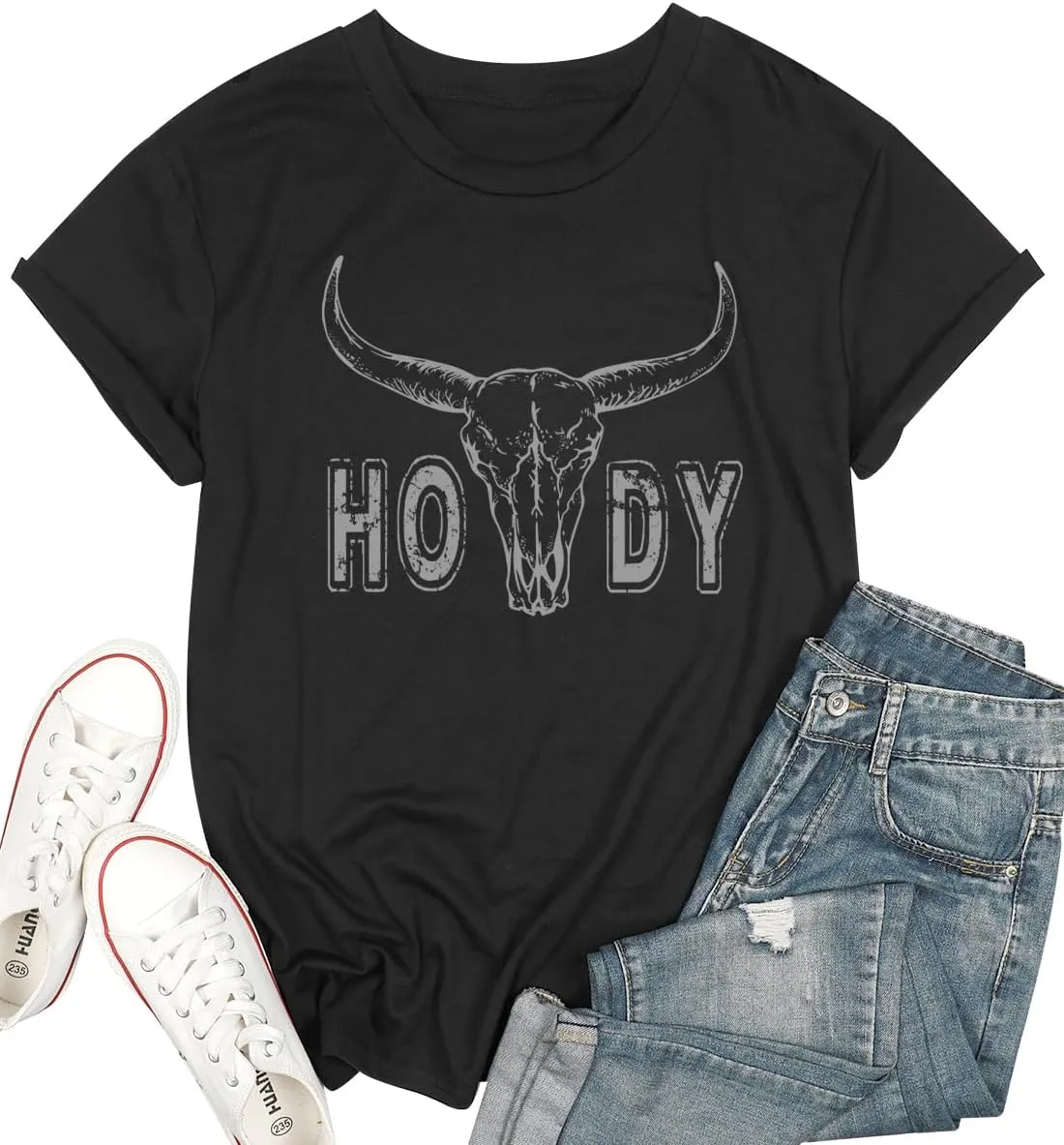 Womens Cow Skull Shirt Cowgirl Country Concert Tshirt Vintage Western Rodeo Graphic Tee Short Sleeve Casual Summer Top