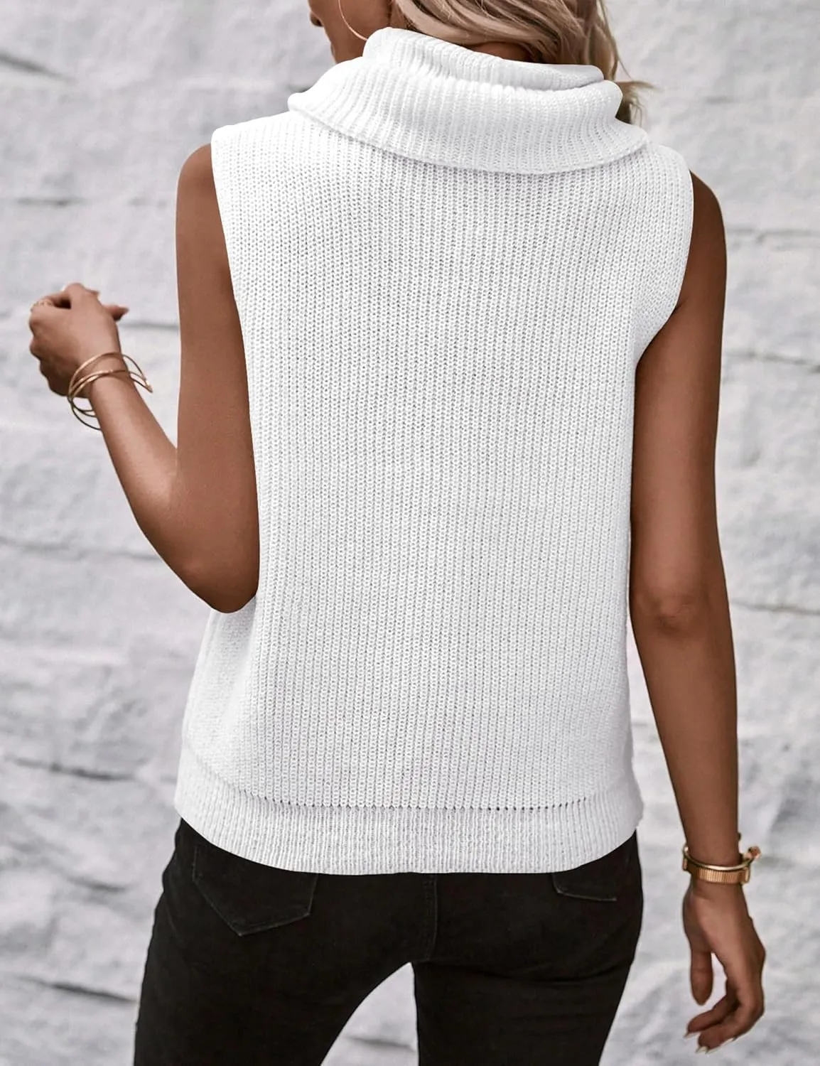 Womens Cowl Neck Knit Sweater Vest Sleeveless Casual Solid Trendy Turtleneck Ribbed Pullover Tank Tops