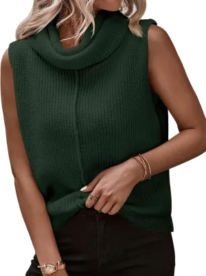 Womens Cowl Neck Knit Sweater Vest Sleeveless Casual Solid Trendy Turtleneck Ribbed Pullover Tank Tops