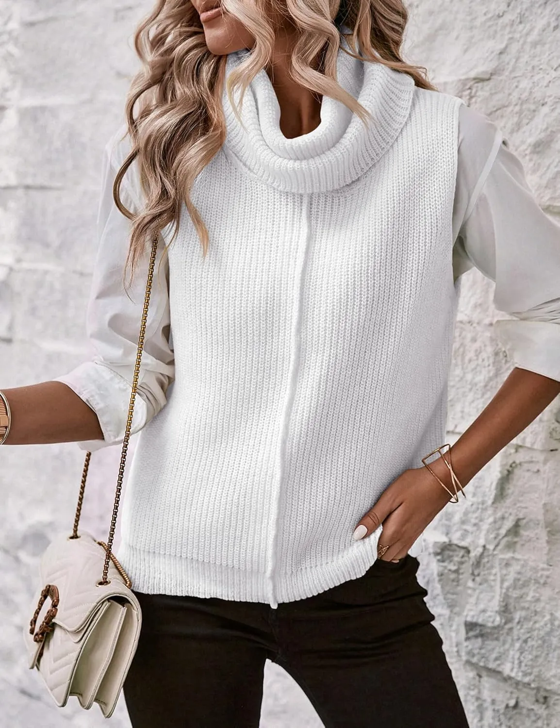 Womens Cowl Neck Knit Sweater Vest Sleeveless Casual Solid Trendy Turtleneck Ribbed Pullover Tank Tops