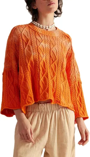 Womens Cropped Sweaters Crewneck 3/4 Sleeve Oversized Sweater Tie Dye Casual Y2k Lightweight Knit Tops Summer Pullover