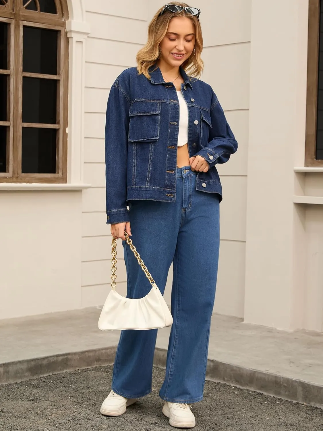 Women's Denim Jacket Button Down Cargo Pockets Casual Denim Shacket Western Outfits 2025 Jean Jackets