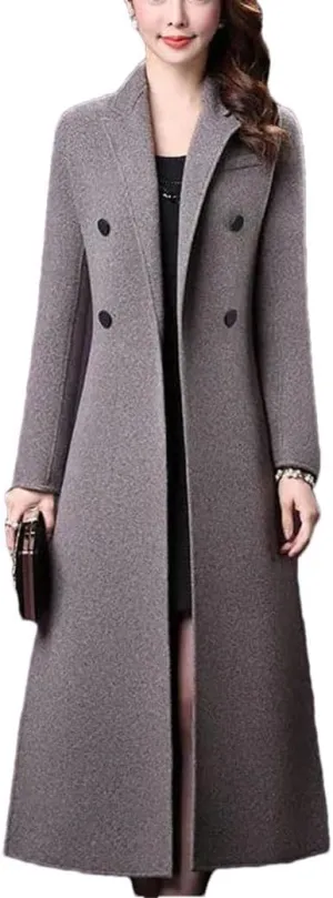 Women's Double Breasted Wool Blended Coat Winter LArge Size Slim Woolen Coat Jacket