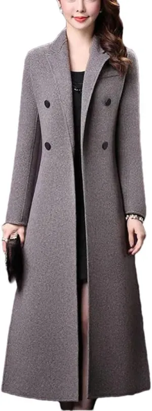 Women's Double Breasted Wool Blended Coat Winter LArge Size Slim Woolen Coat Jacket