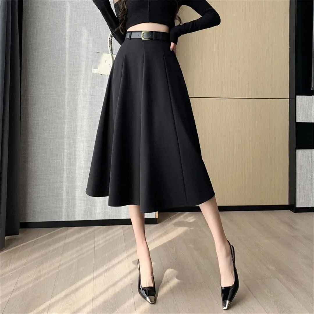 Women's Elegant High Waist Office Lady Casual Solid Color Mid Length Ladies Skirts