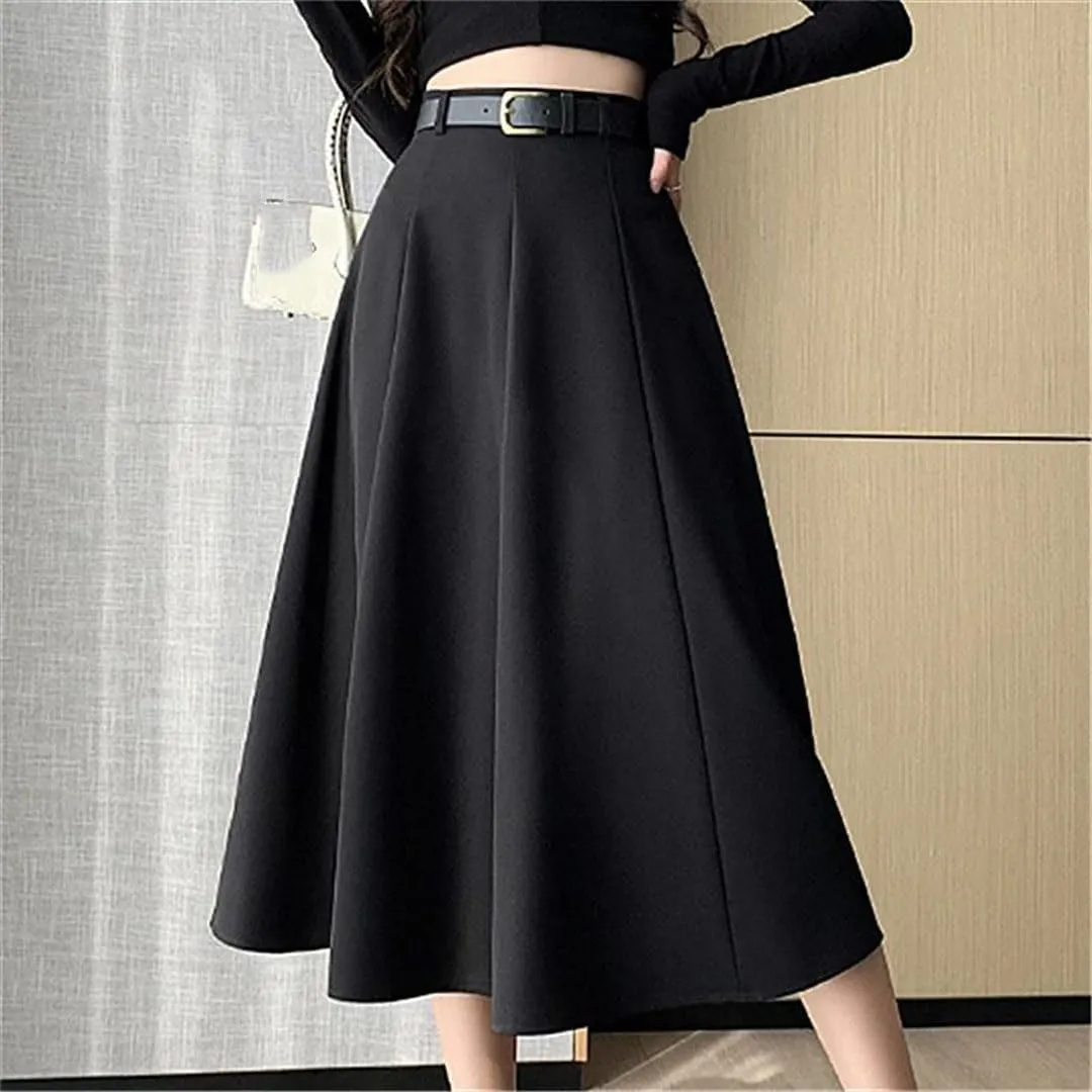 Women's Elegant High Waist Office Lady Casual Solid Color Mid Length Ladies Skirts