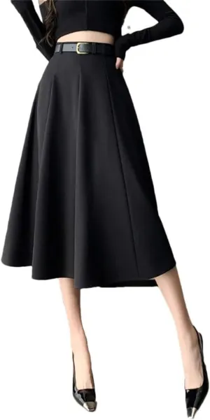 Women's Elegant High Waist Office Lady Casual Solid Color Mid Length Ladies Skirts