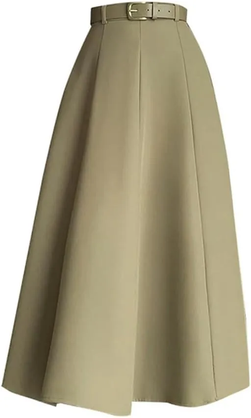 Women's Elegant High Waist Office Lady Casual Solid Color Mid Length Ladies Skirts