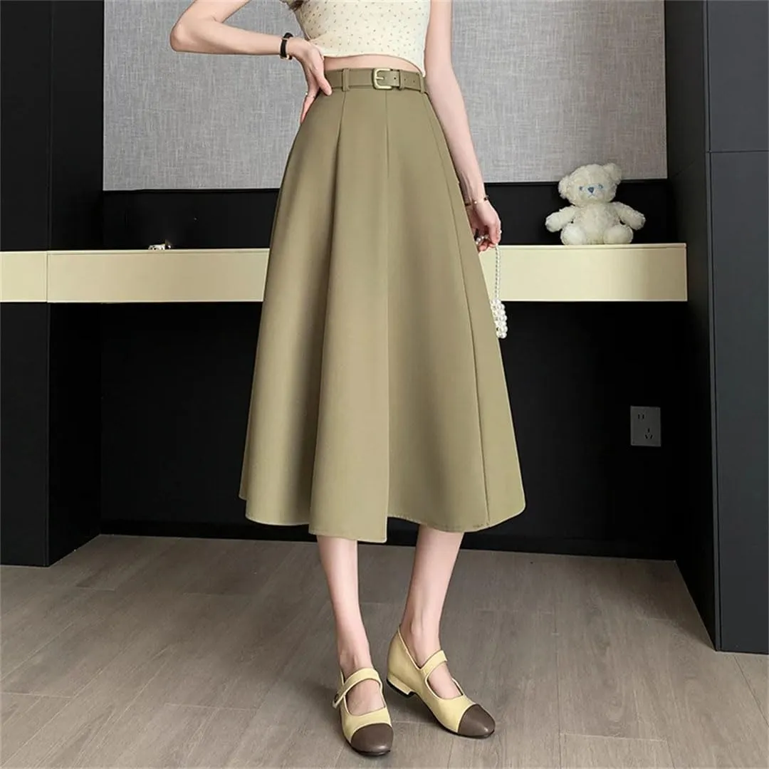 Women's Elegant High Waist Office Lady Casual Solid Color Mid Length Ladies Skirts