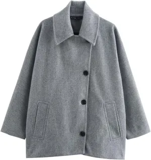 Womens Fashion Pea Coats Single Breasted Batwing Sleeve Classic Fall Wool Cape Blend Jacket Outerwear with Pockets