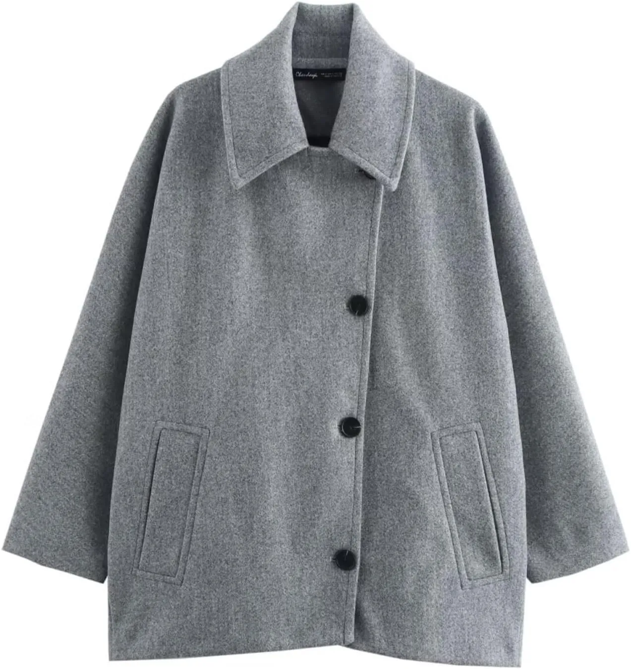 Womens Fashion Pea Coats Single Breasted Batwing Sleeve Classic Fall Wool Cape Blend Jacket Outerwear with Pockets