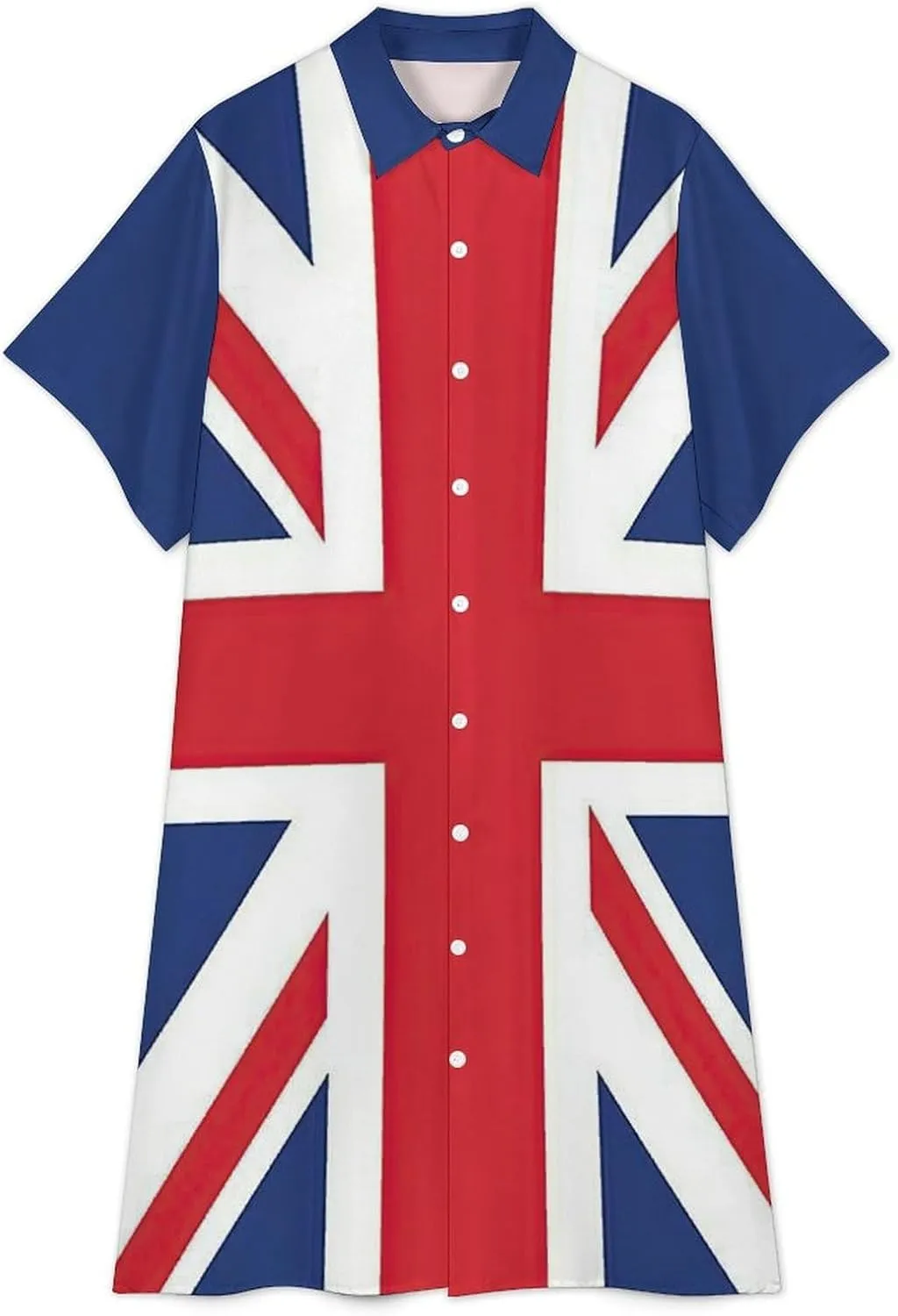 Women's Hawaii Flag Shirt Dress Collar V-Neck Button Down Simple Short Sleeve Long Dresses