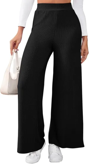 Women's High Waisted Drawstring Waist Wide Leg Solid Color Pants Sweatpants Casual Loose Yoga Pants with Pockets