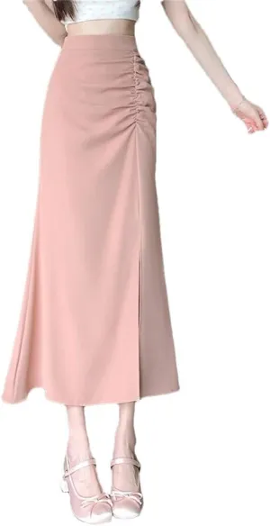 Women's High Waisted Split Fishtail Skirts Elegant Summer Solid Color Casual A-Line Skirts