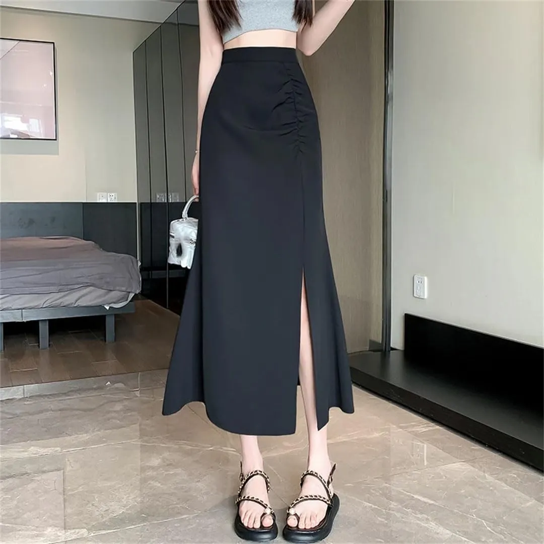 Women's High Waisted Split Fishtail Skirts Elegant Summer Solid Color Casual A-Line Skirts