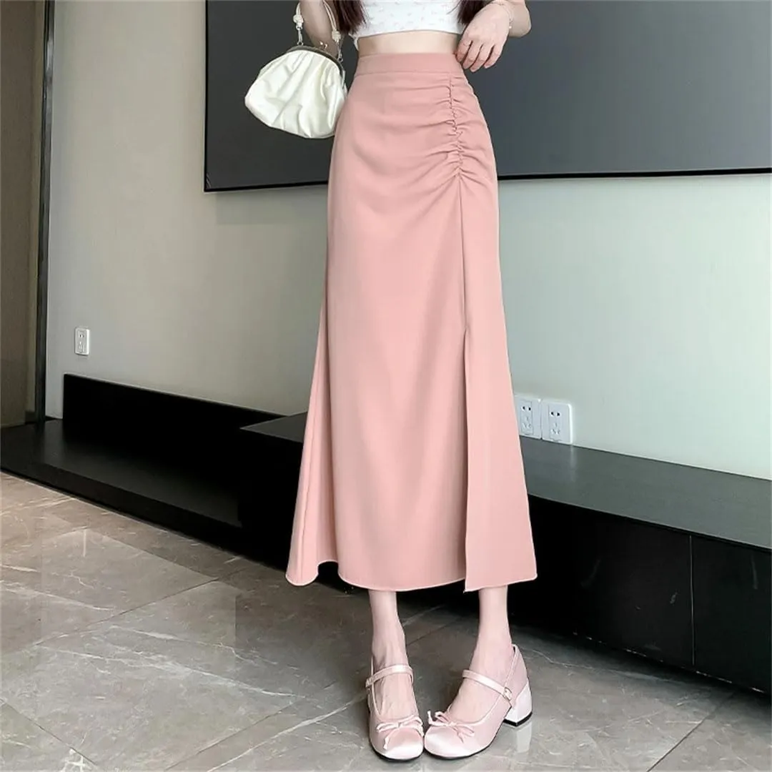 Women's High Waisted Split Fishtail Skirts Elegant Summer Solid Color Casual A-Line Skirts