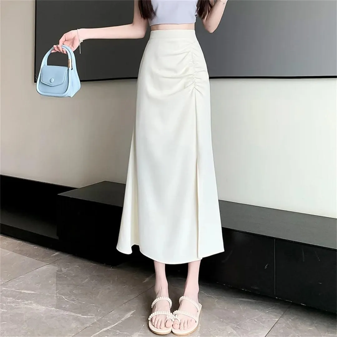 Women's High Waisted Split Fishtail Skirts Elegant Summer Solid Color Casual A-Line Skirts