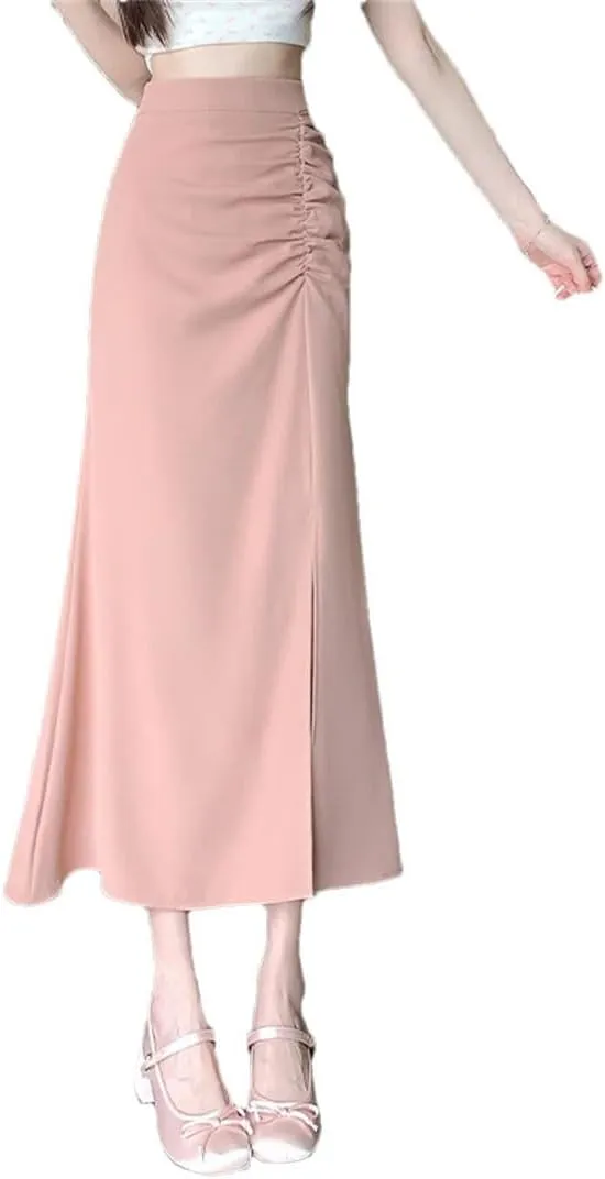 Women's High Waisted Split Fishtail Skirts Elegant Summer Solid Color Casual A-Line Skirts