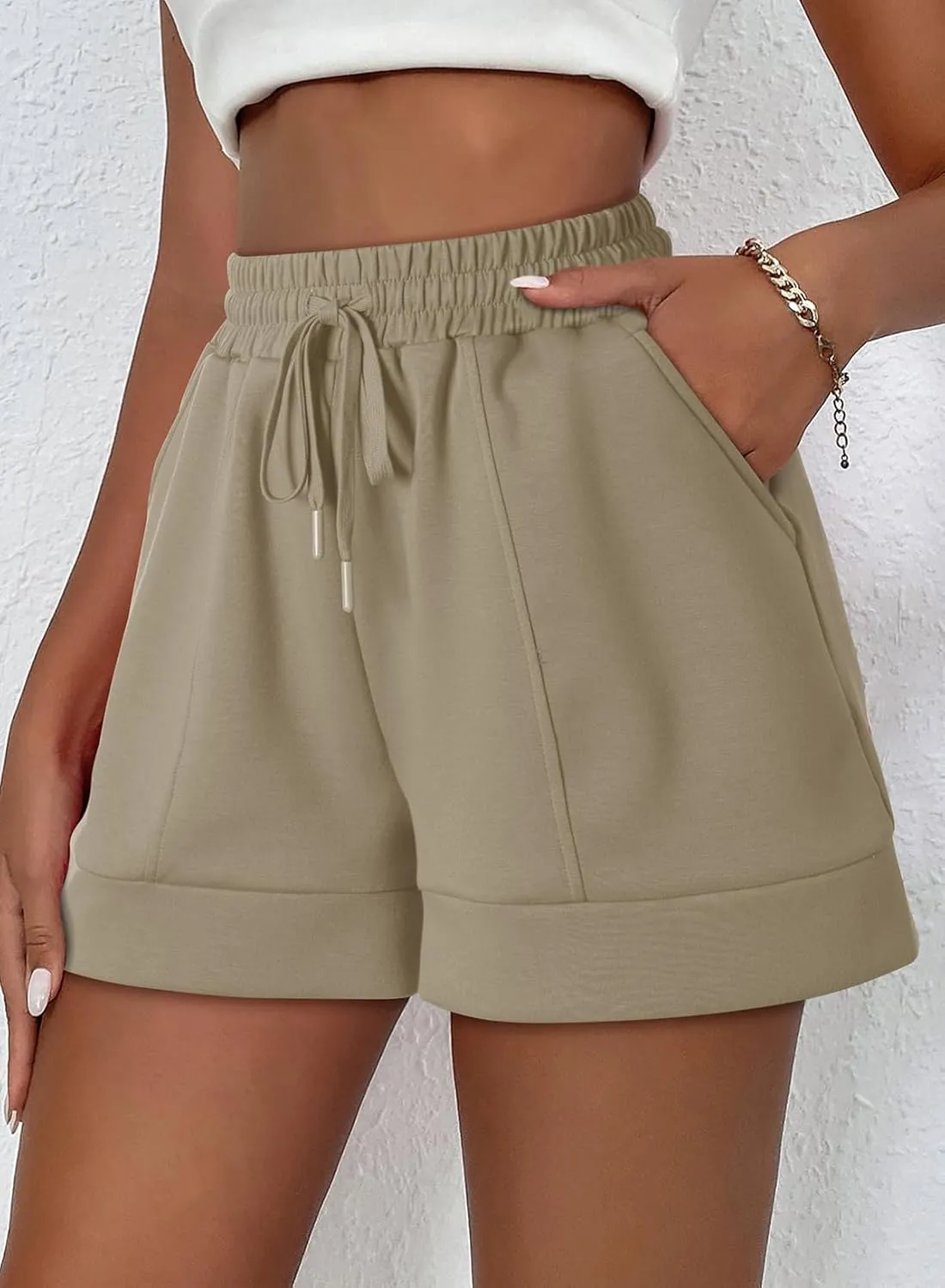 Women's High Waisted Sweat Shorts Casual Summer Comfy Athletic Short Drawstring Waist Lounge Running Shorts with Pockets