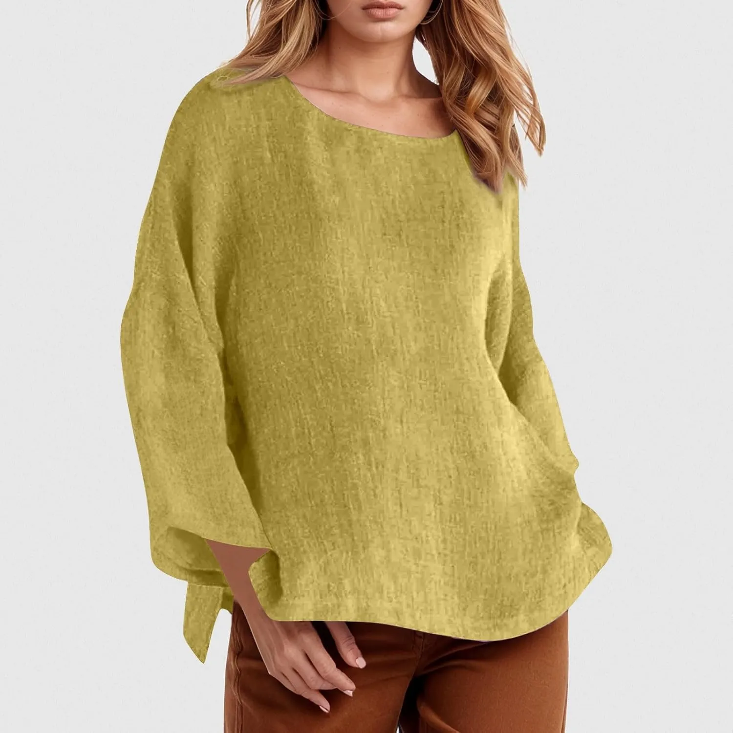 Women's Linen Shirts V Neck Button Blouse Plain Comfy Tee Top Short Sleeve Loose Fit Shirt