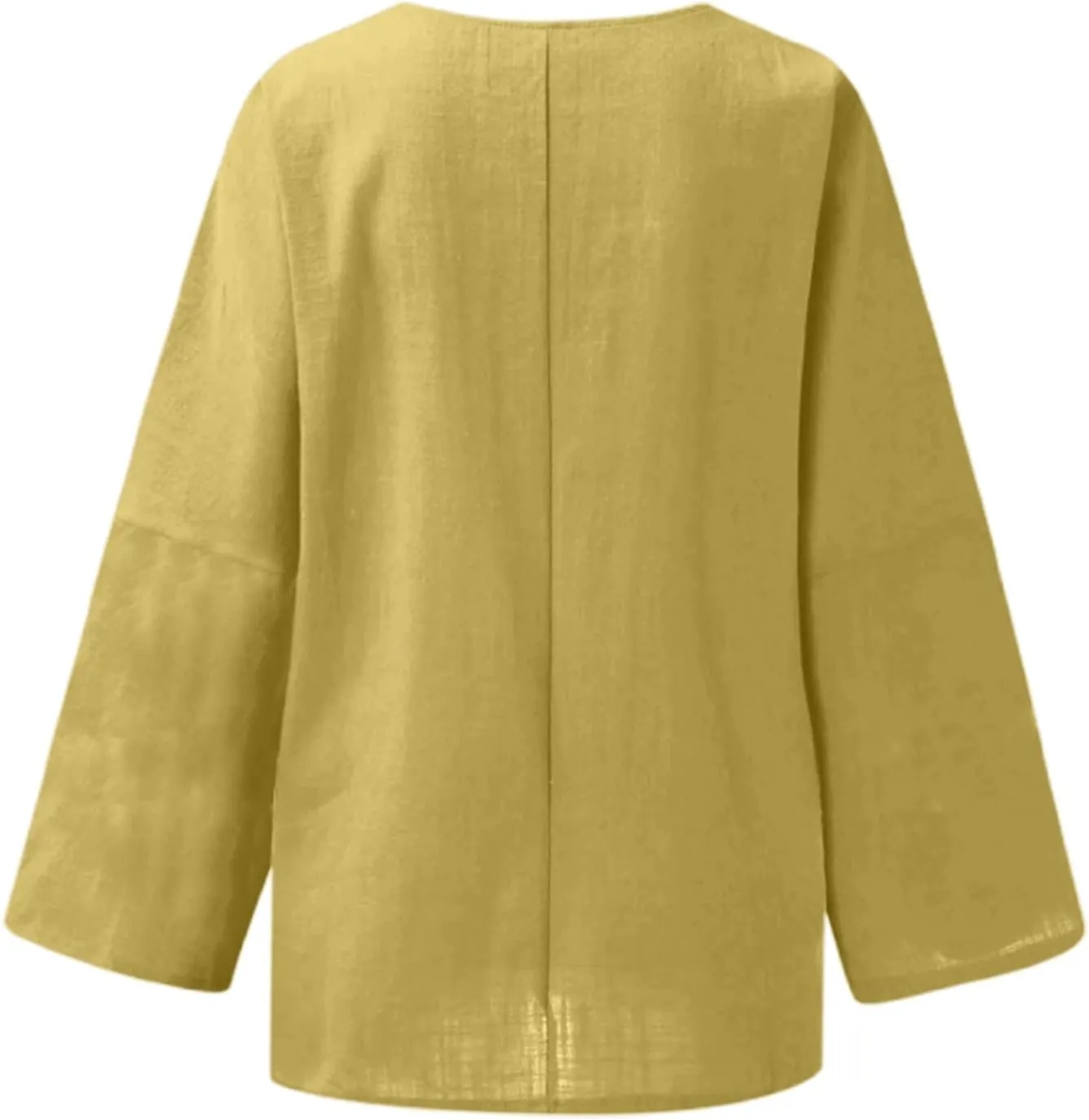 Women's Linen Shirts V Neck Button Blouse Plain Comfy Tee Top Short Sleeve Loose Fit Shirt