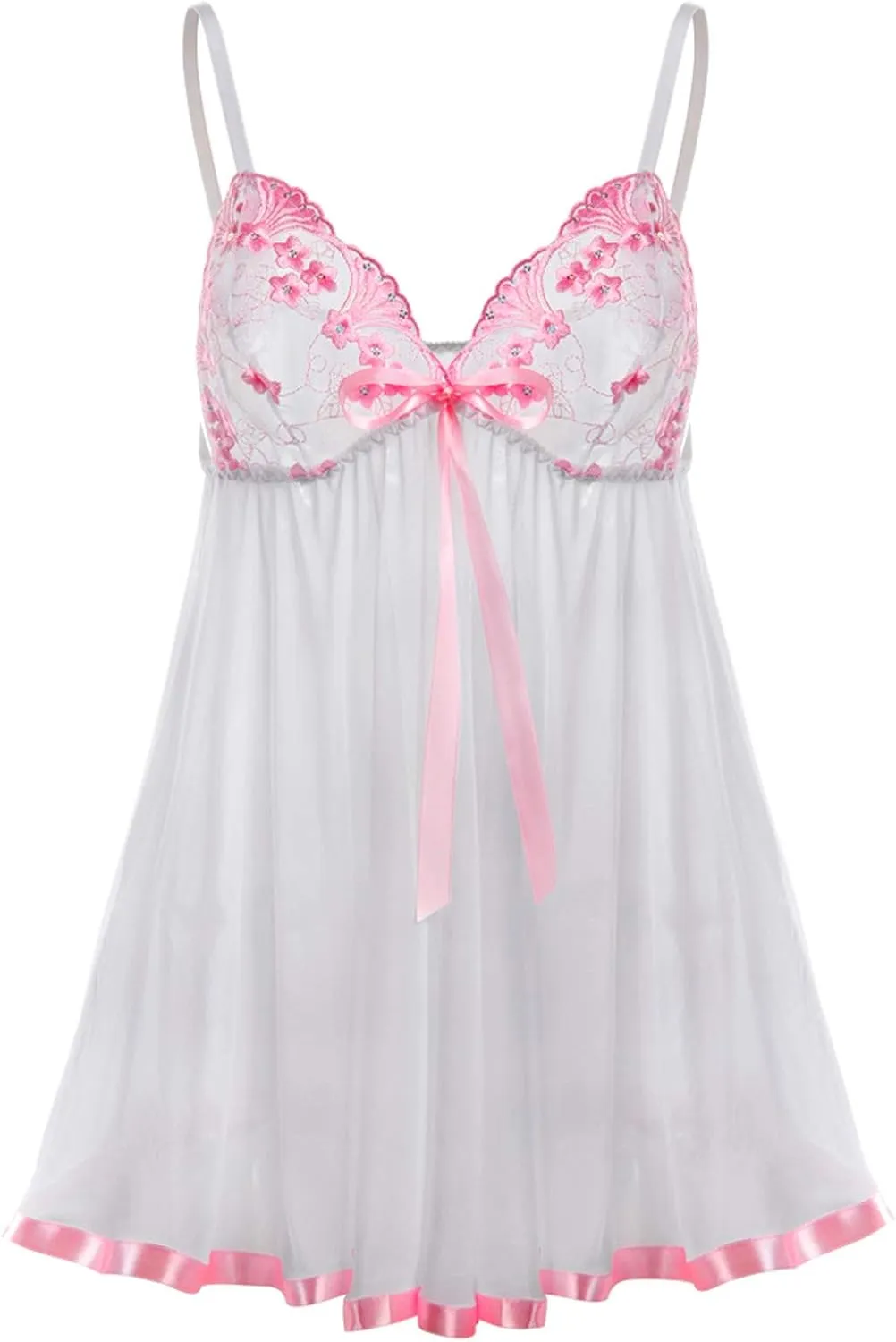 Women's Lingerie Spaghetti Strap Nightwear Sparkly Mini Babydoll Garter Bustier Set Mini Skirt Costume Set