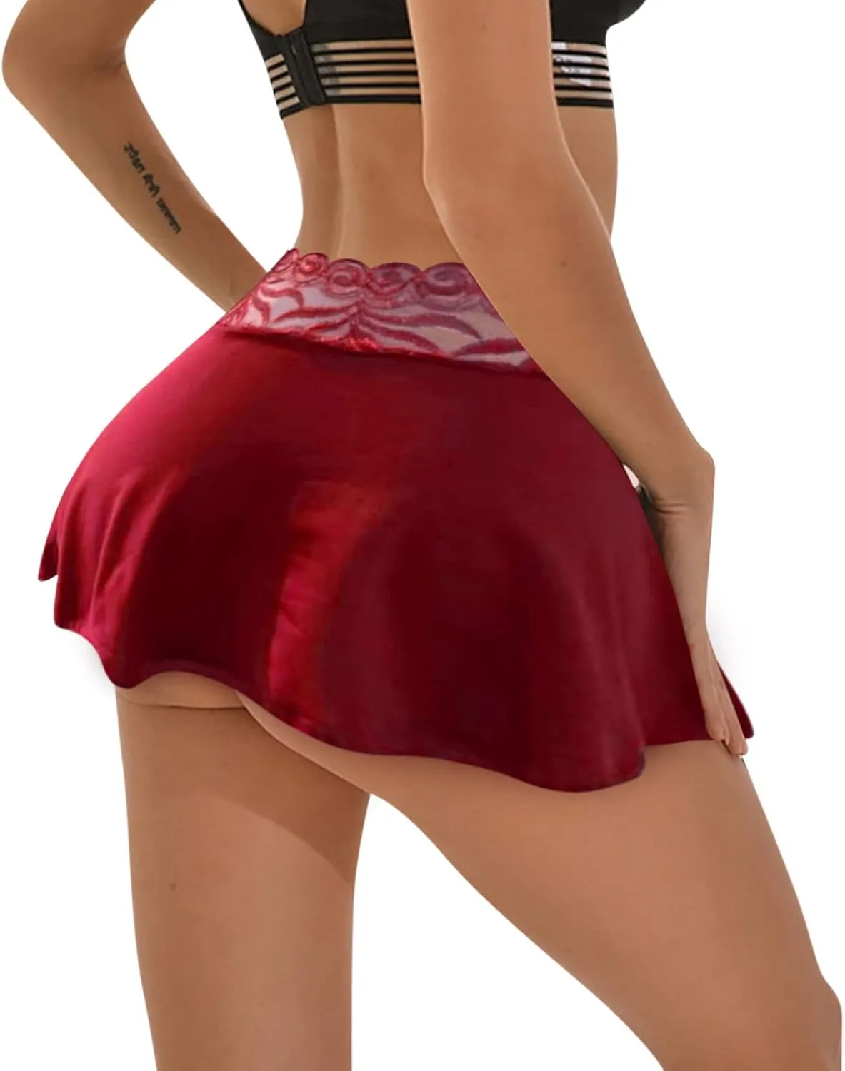 Womens Lingerie V-Neck Nightwear Naughty Babydoll Teddy Hollow-Out Full Slips Underwear Set