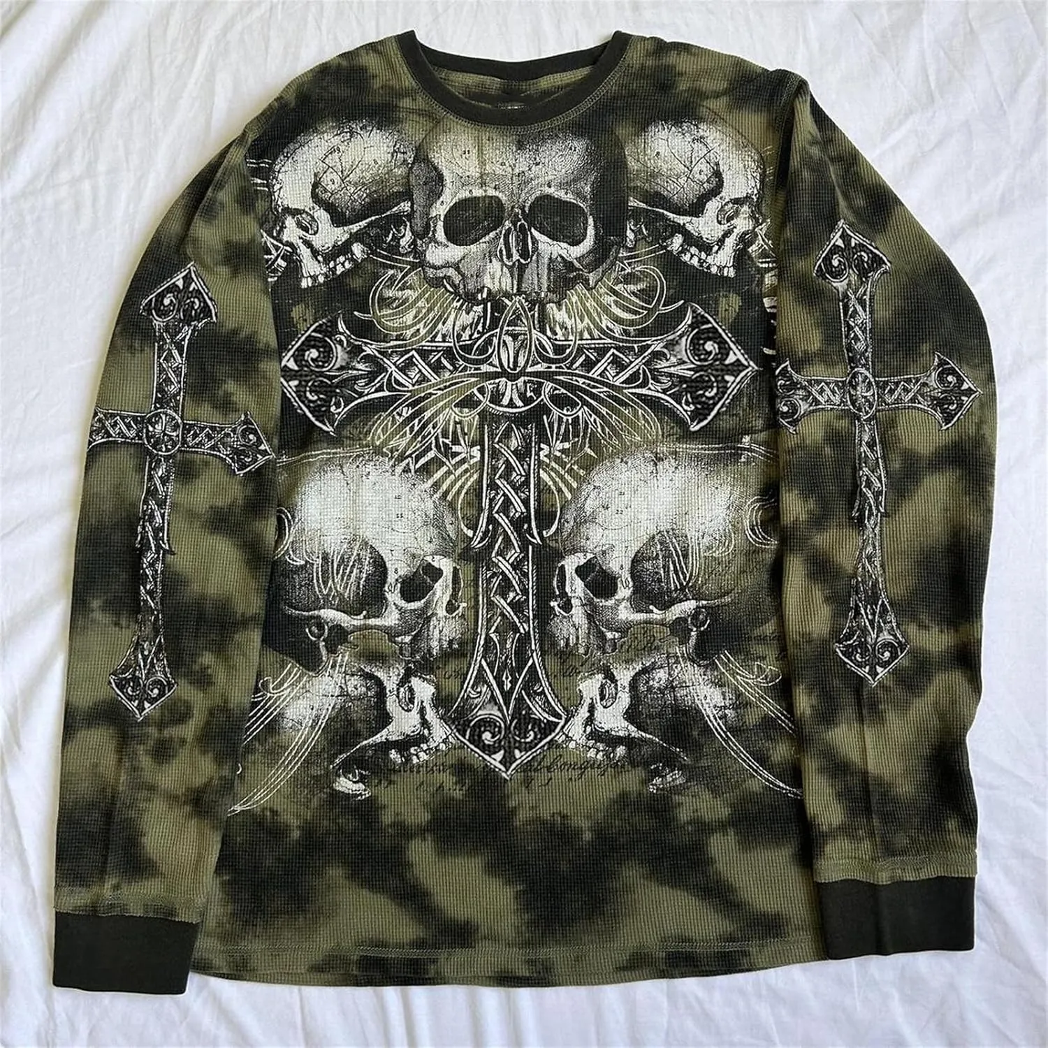 Womens Long Sleeve Fairy Grunge Tees Shirt Vintage Goth Skull Graphic Print Tops 90s Emo Aesthetic Clothes