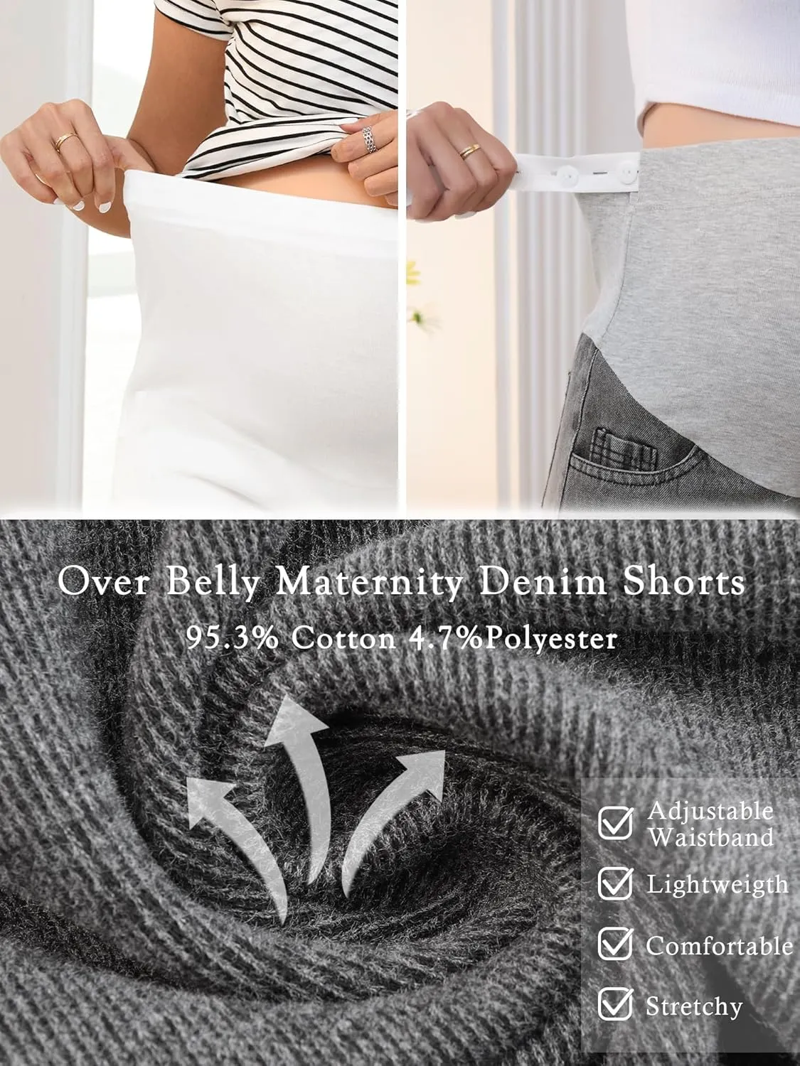 Women's Maternity Denim Over Belly High Waist Summer Casual Workout with Pockets Jeans Pregnancy Shorts
