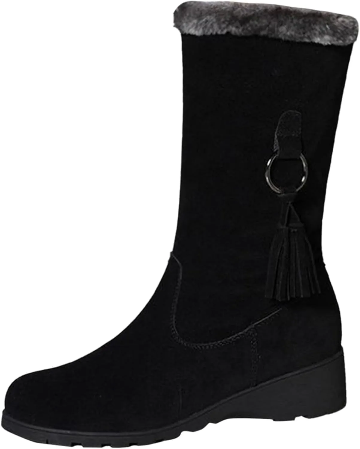 Women's Mid Length Boots Winter New European and Snow Boots Women's and Thick Insulation Snow Boots for Women with Bows (Black, 6.5)