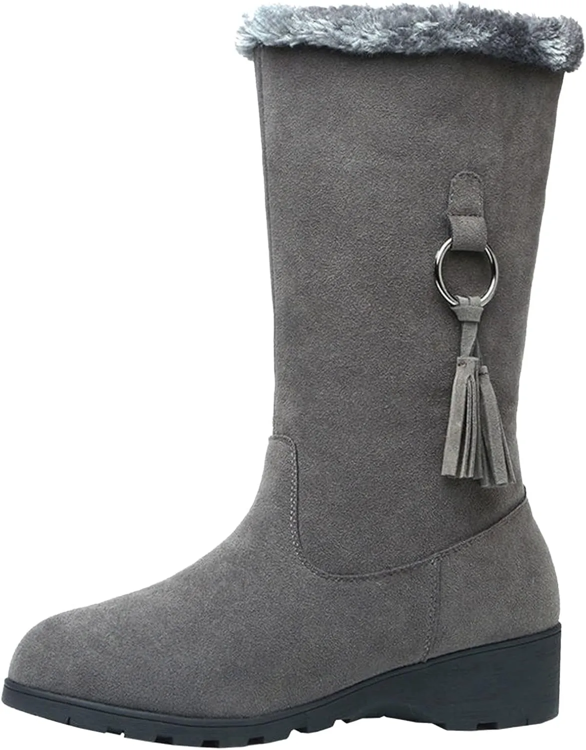 Women's Mid Length Boots Winter New European and Snow Boots Women's and Thick Insulation Snow Boots for Women with Bows (Grey, 6.5)