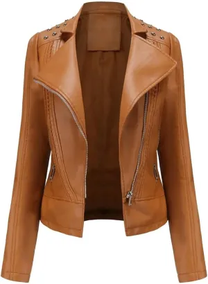 Women's Moto Biker Zipper Jacket Spring Autumn Faux Leather Jacket Women Casual Coat