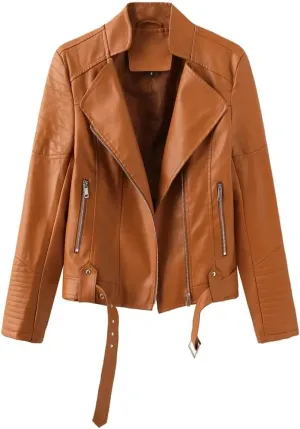 Women's Moto Biker Zipper Jacket Winter Faux Leather Jacket Short Outerwear Women's Top