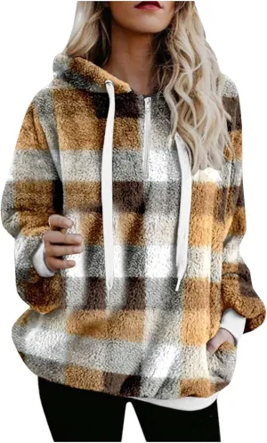 Womens Oversized Sherpa Pullover Hoodie With Pockets Casual Ethnic Fuzzy Fleece Sweatshirt Aztec Ethnic Fluffy Coat