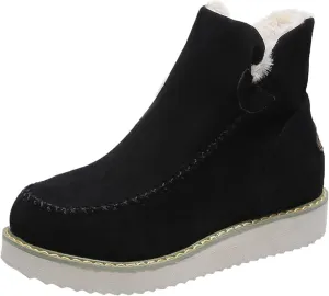 Women's Platform Snow Boots Fashion Pointed Toe Plus Velvet Keep Warm Ankle Boots Comfortable Soft Ladies Outdoor Mid-Heel Cotton Boots Shoes