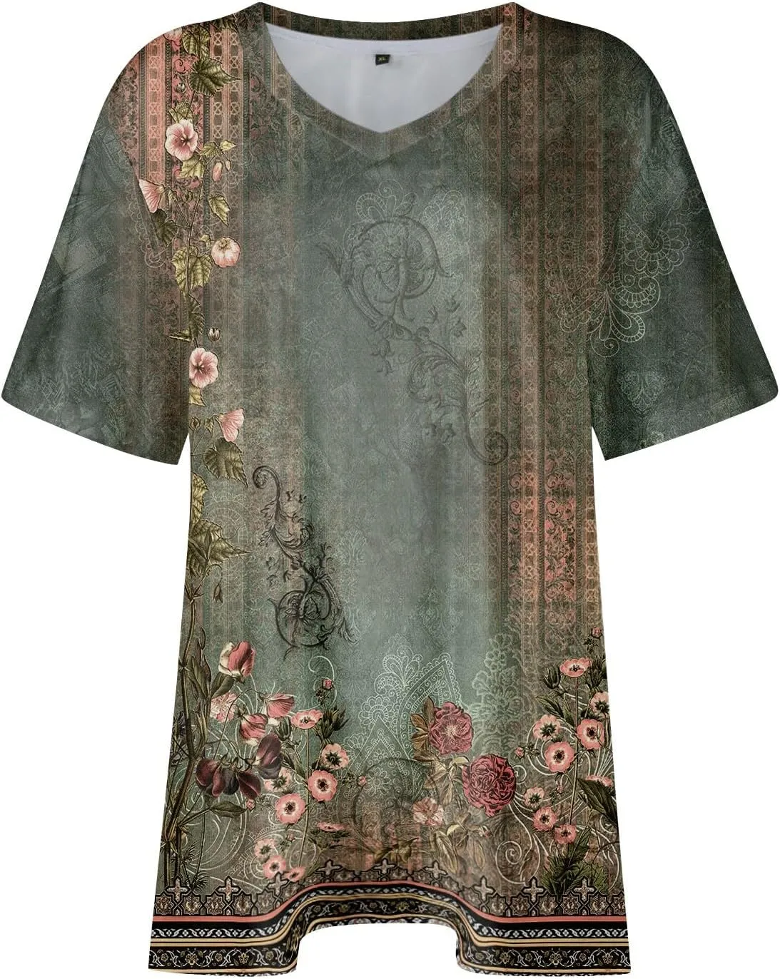 Womens Plus Size Tops Summer Short Sleeve Tunic Shirts Dressy Casual Loose V-Neck Cute Print Blouses