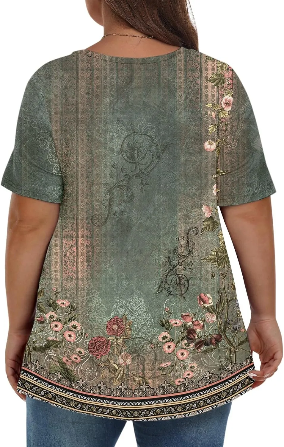 Womens Plus Size Tops Summer Short Sleeve Tunic Shirts Dressy Casual Loose V-Neck Cute Print Blouses