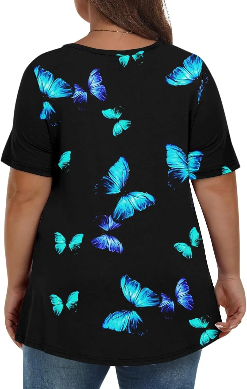 Womens Plus Size Tops Summer Short Sleeve Tunic Shirts Dressy Casual Loose V-Neck Cute Print Blouses