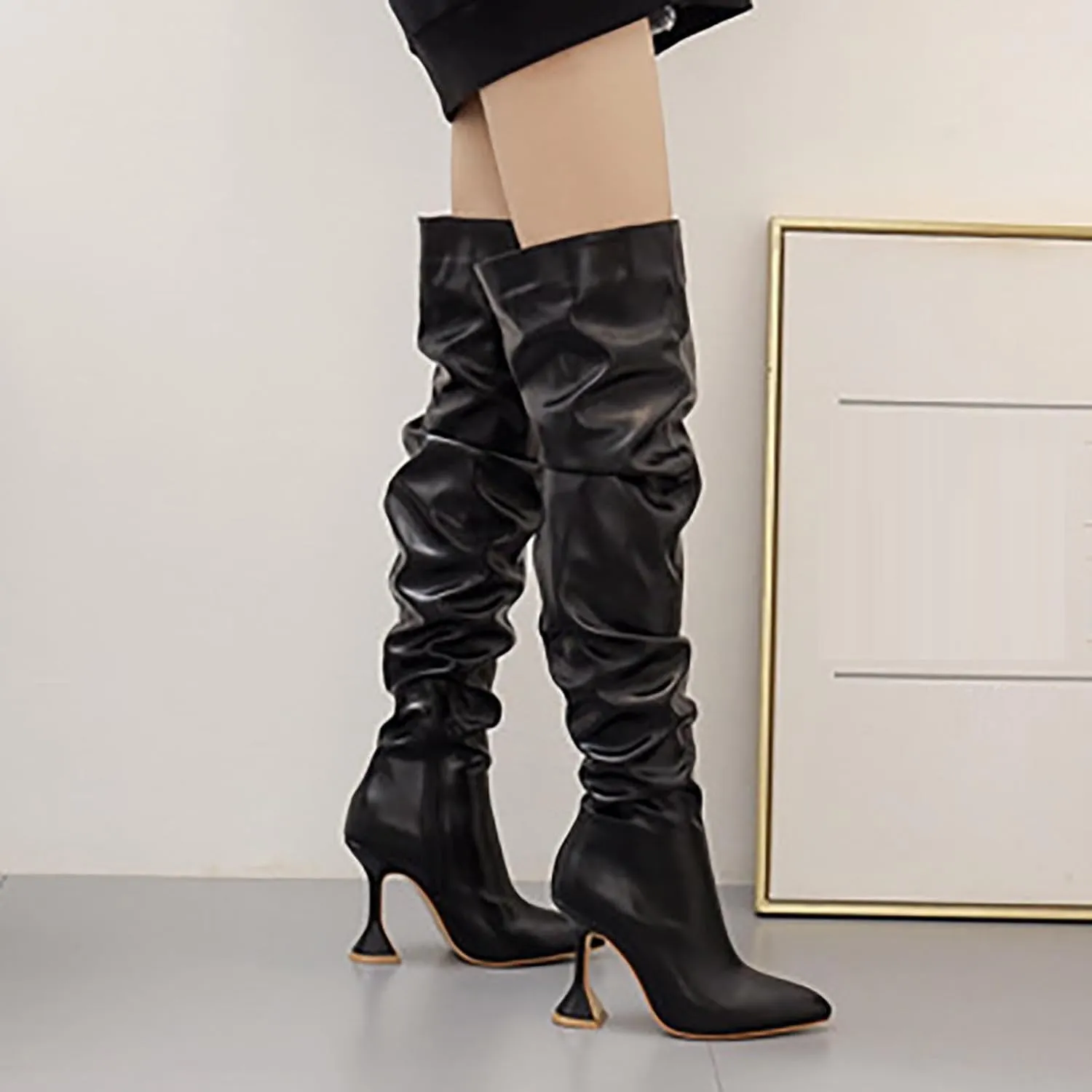 Women's Round Toe Flat Heel Over The Knee Boots,Fall Winter Square Heel Thigh High Boots,Casual knight Riding Boots Cowgirl