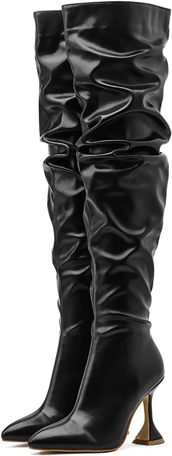 Women's Round Toe Flat Heel Over The Knee Boots,Fall Winter Square Heel Thigh High Boots,Casual knight Riding Boots Cowgirl