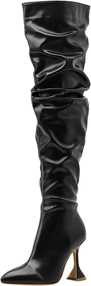 Women's Round Toe Flat Heel Over The Knee Boots,Fall Winter Square Heel Thigh High Boots,Casual knight Riding Boots Cowgirl