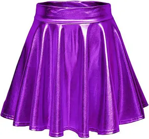 Women's Sexy Faux Leather Pleated Mini Skirt, High Waisted Stage Performance Party Skirt, Outdoor Skate Skirts