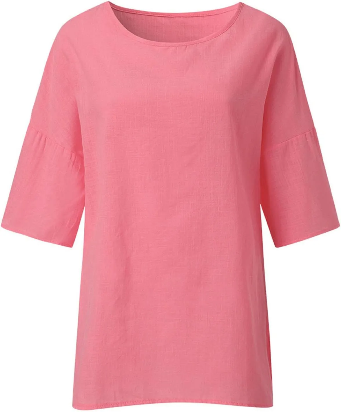 Women's Short Sleeve Linen Shirt Casual Crewneck Dress T Shirt Bohemian Embroidery Loose Summer Tee Shirt